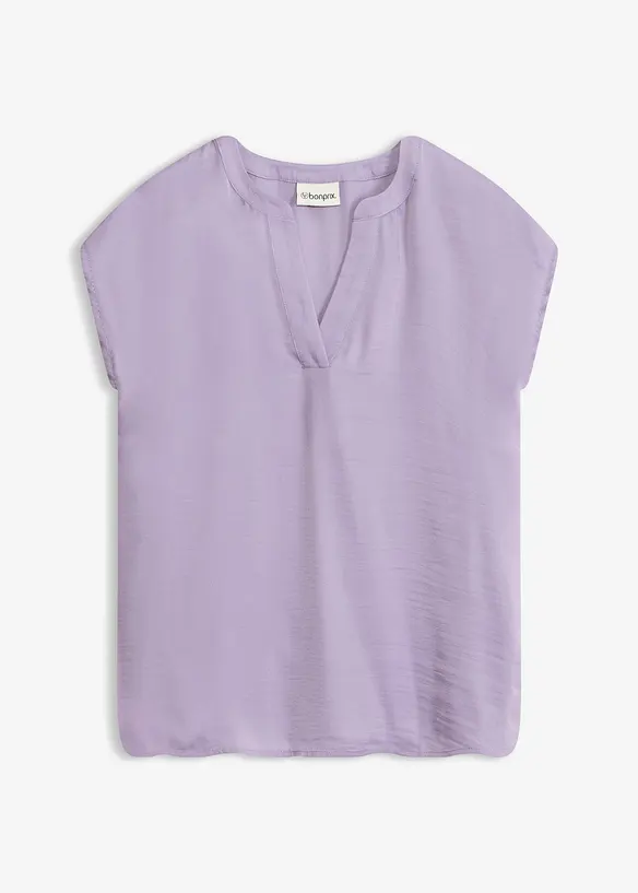 Blouse manches courtes ample en satin avec &eacute;paules descendues, bonprix
