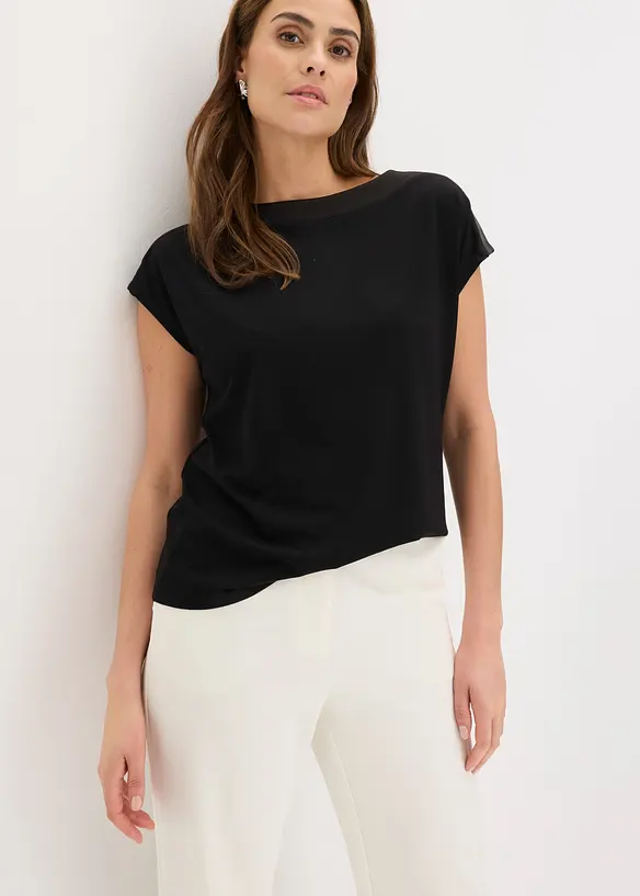T-shirt avec bordure en satin, bonprix
