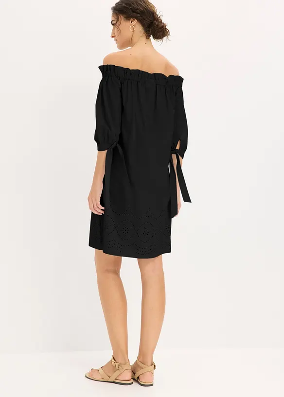 Robe col Bardot 100% coton avec broderies anglaises, bonprix