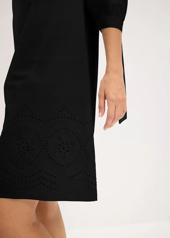Robe col Bardot 100% coton avec broderies anglaises, bonprix