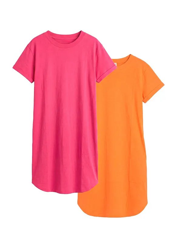 Leichtes Flammgarn Shirtkleid aus Bio Baumwolle (2er Pack), bonprix