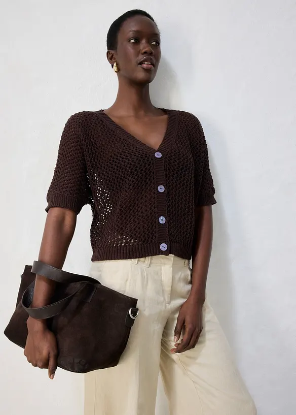 Gilet en maille ajour&eacute;e, bonprix