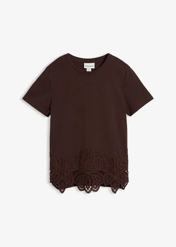 Shirt mit Seidenanteil und H&auml;kelspitze, bonprix