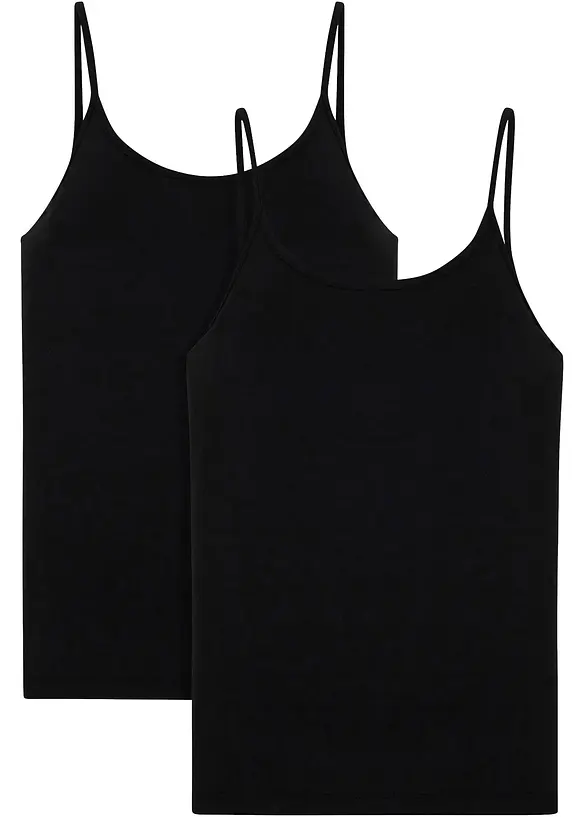 Lot de 2 tops &agrave; fines bretelles 100% coton, bonprix