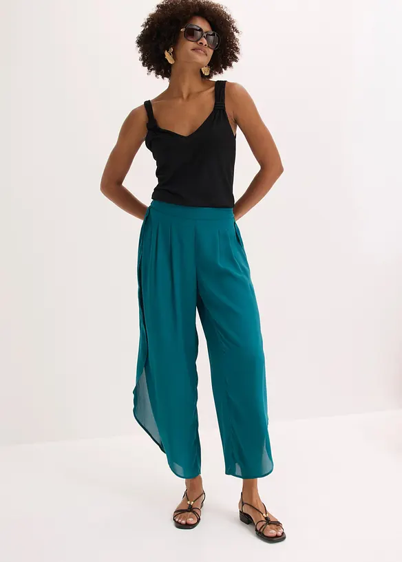 Pantalon palazzo fendu sur les c&ocirc;t&eacute;s, bonprix