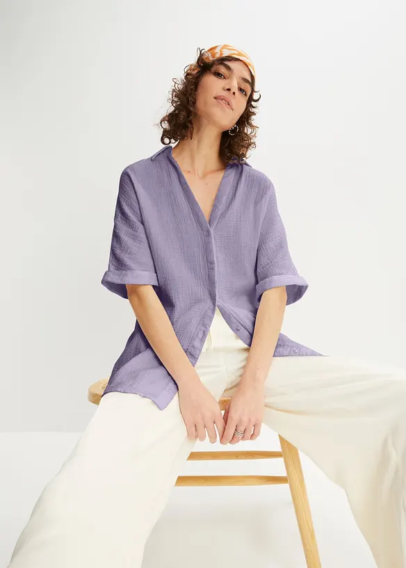 Chemisier long, oversize et doux en gaze de coton, bonprix