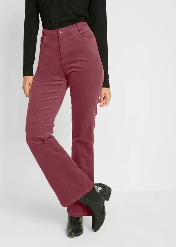 Pantalon en velours c&ocirc;tel&eacute; extensible avec taille haute confortable, bonprix
