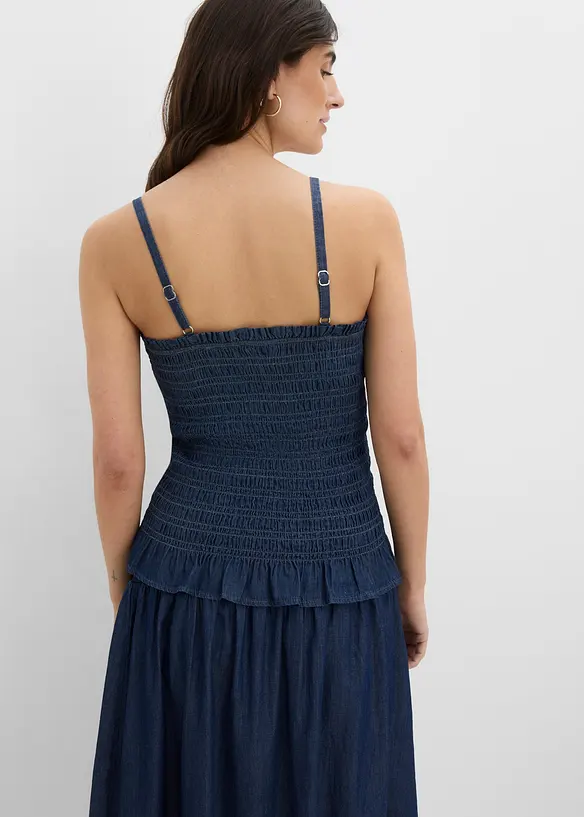 Top bretelles spaghetti en jean, bonprix