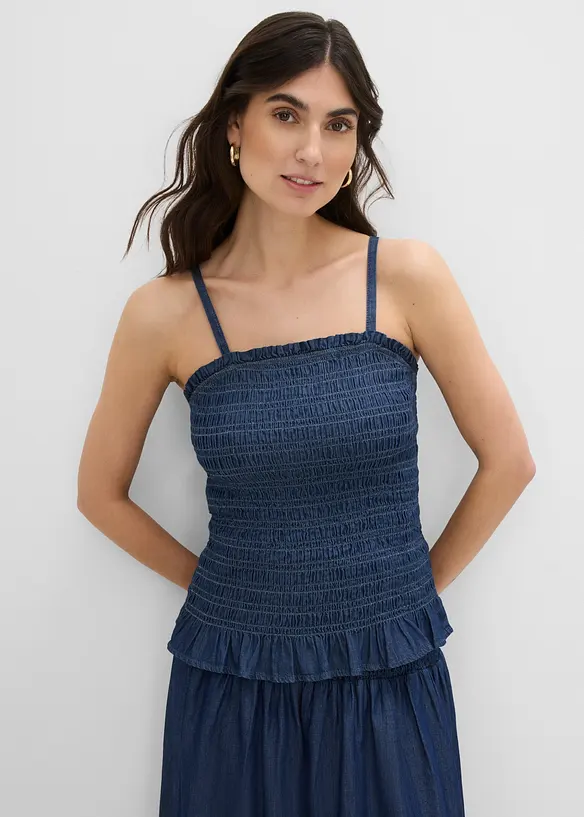 Top bretelles spaghetti en jean, bonprix