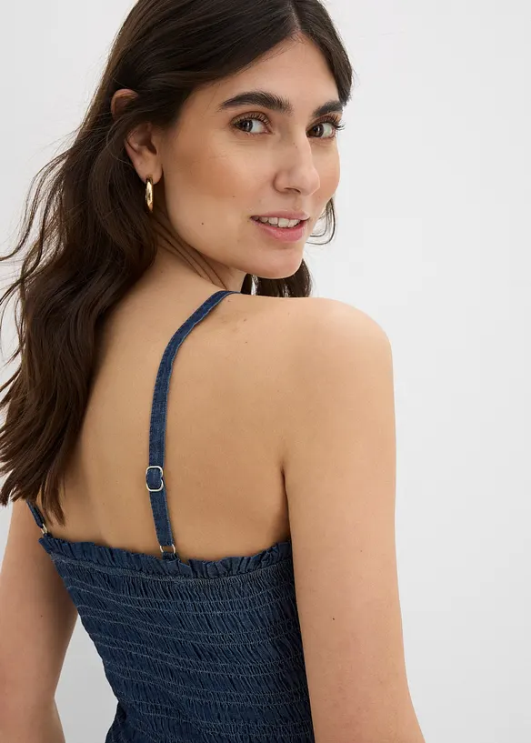 Top bretelles spaghetti en jean, bonprix