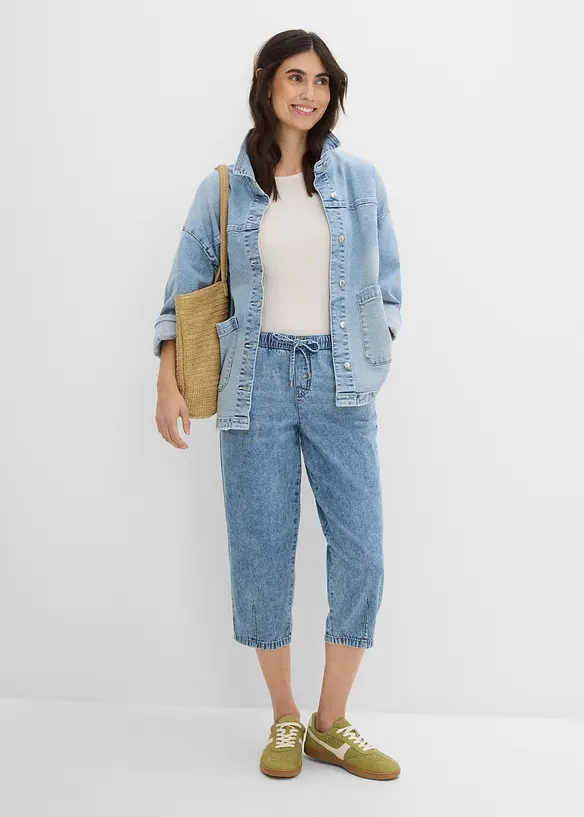 Jean barrel taille mi-haute, cropped, bonprix