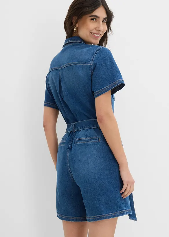 Combinaison en jean &agrave; manches courtes, bonprix