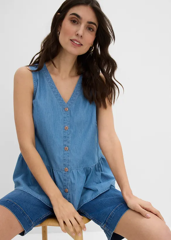 Jeans-Blusentop aus Bio-Baumwolle, bonprix