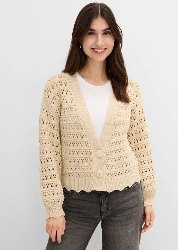 Cardigan ajour&eacute; 100% coton, bonprix