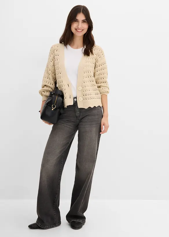 Cardigan ajour&eacute; 100% coton, bonprix