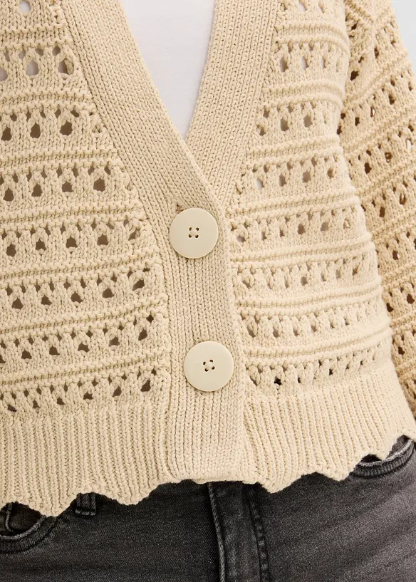 Cardigan ajour&eacute; 100% coton, bonprix
