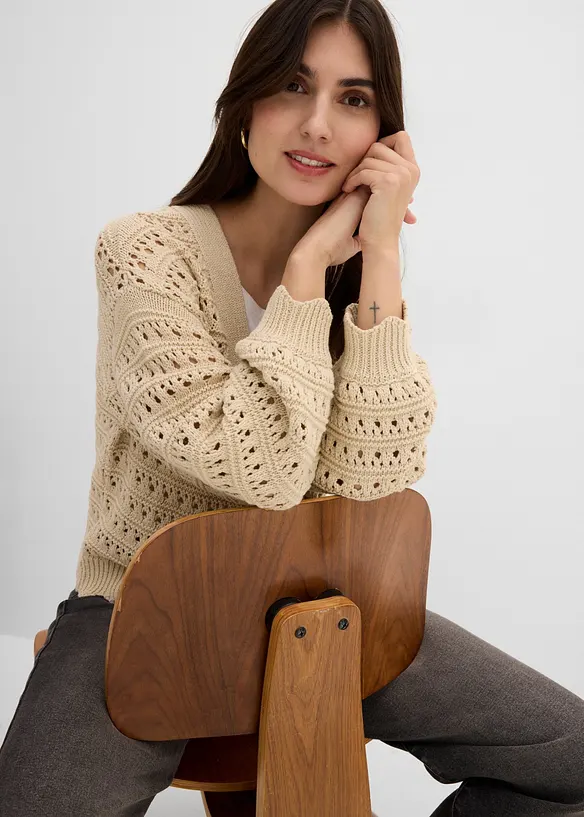 Cardigan ajour&eacute; 100% coton, bonprix
