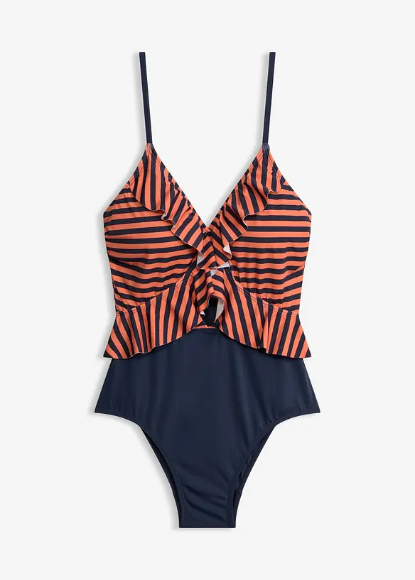 Maillot 1 pi&egrave;ce &agrave; volants et d&eacute;coupe, bonprix