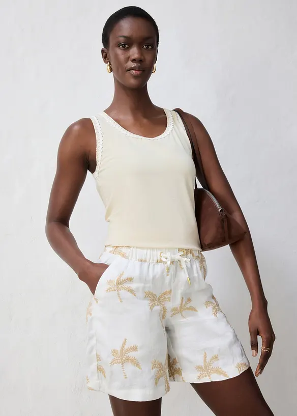 Short brod&eacute; 100% lin, bonprix