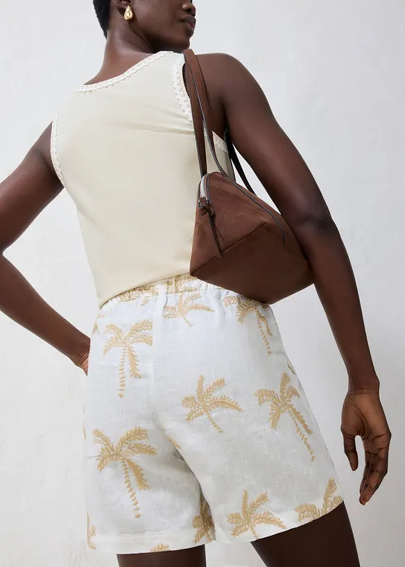 Short brod&eacute; 100% lin, bonprix