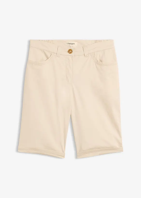 Bermuda paper touch en coton &agrave; taille &eacute;lastiqu&eacute;e, bonprix