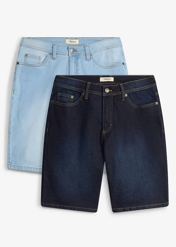 Lot de 2 bermudas en jean extensible, regular, bonprix