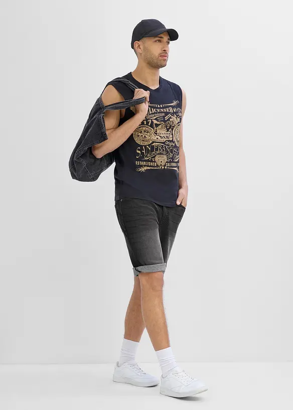 Bermuda en jean extensible avec entrejambe renforc&eacute;, regular, bonprix