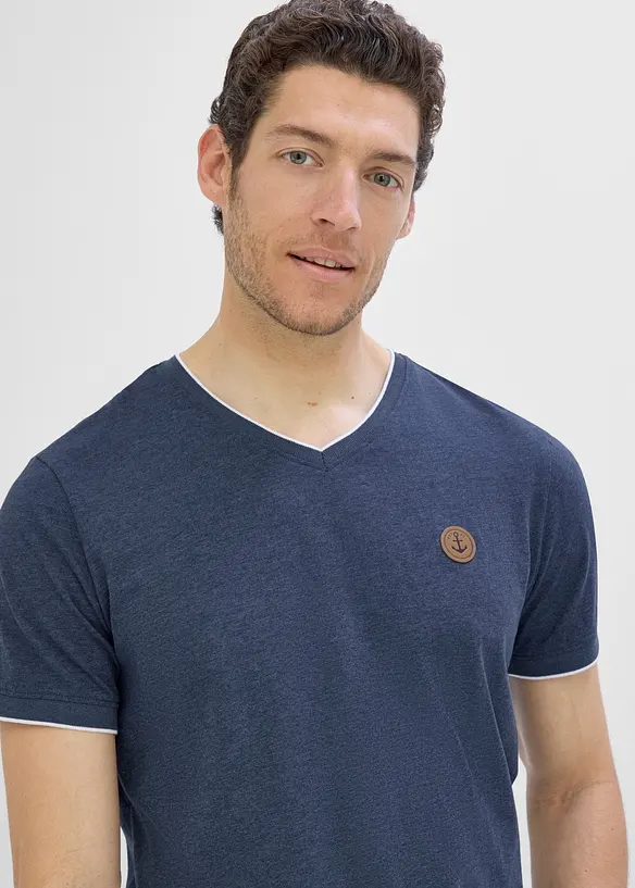 T-shirt col V double &eacute;paisseur, bonprix