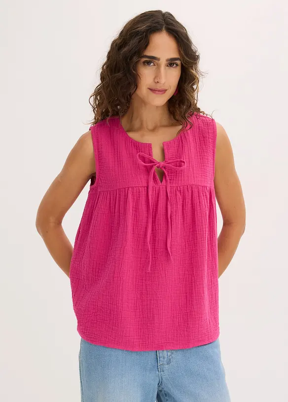 Blouse sans manches en gaze de coton, bonprix