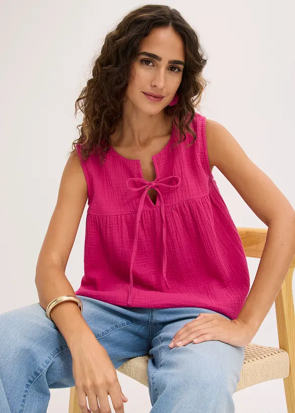 Blouse sans manches en gaze de coton, bonprix