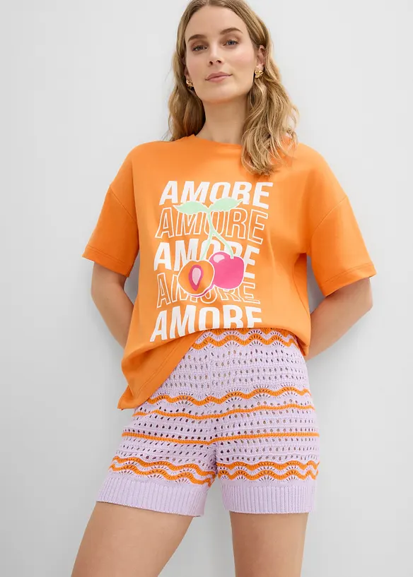 Short en maille a&eacute;rienne coton et lin, bonprix