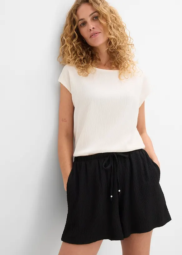 Short en cr&ecirc;pe textur&eacute; avec taille &eacute;lastiqu&eacute;e, bonprix