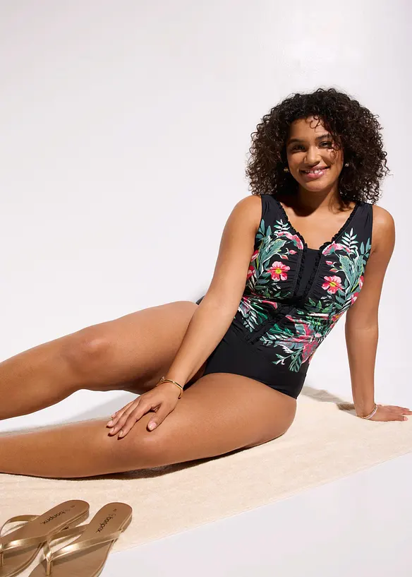 Maillot 1 pi&egrave;ce sculptant, maintien mod&eacute;r&eacute;, bonprix