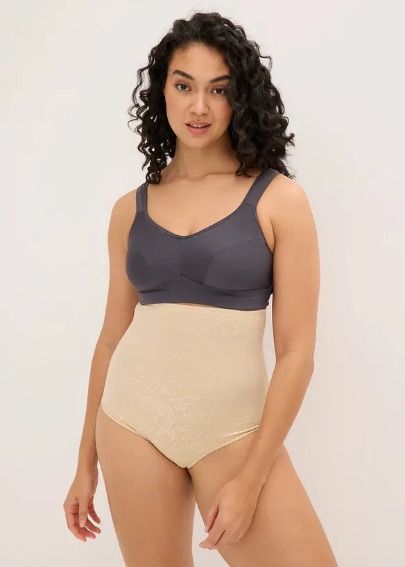 Slip sculptant taille haute en dentelle douce, maintien mod&eacute;r&eacute;, bonprix