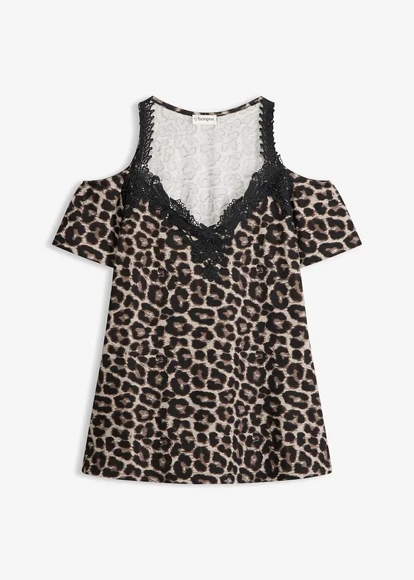 T-shirt &eacute;paules d&eacute;nud&eacute;es avec dentelle, bonprix
