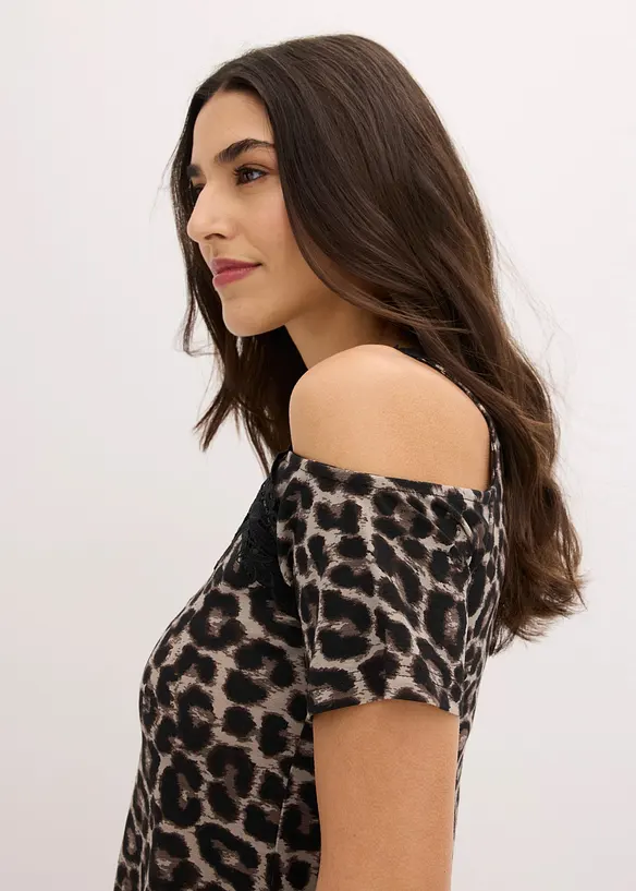 T-shirt &eacute;paules d&eacute;nud&eacute;es avec dentelle, bonprix