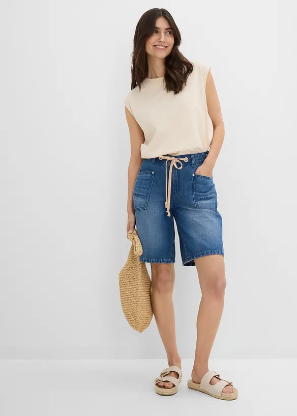 Bermuda en jean avec cordon, taille mi-haute, bonprix