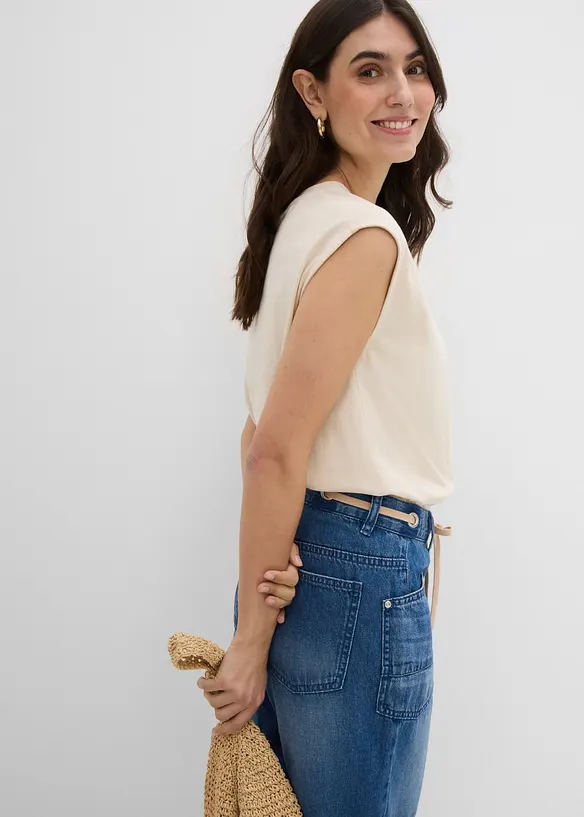 Bermuda en jean avec cordon, taille mi-haute, bonprix