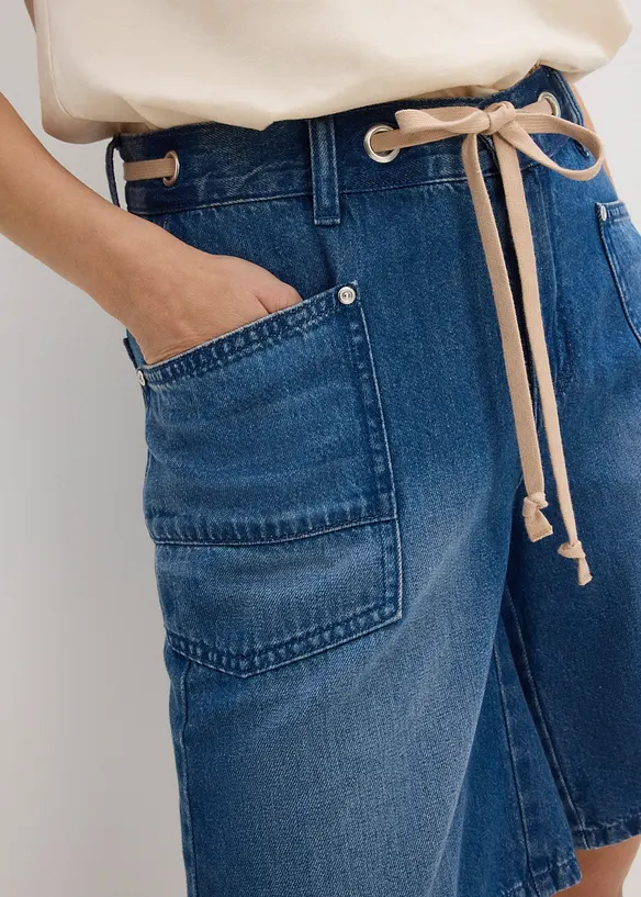 Bermuda en jean avec cordon, taille mi-haute, bonprix