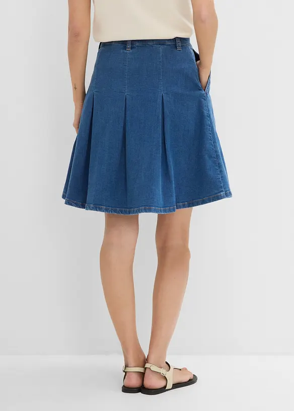 Jupe pliss&eacute;e en jean, taille mi-haute, bonprix