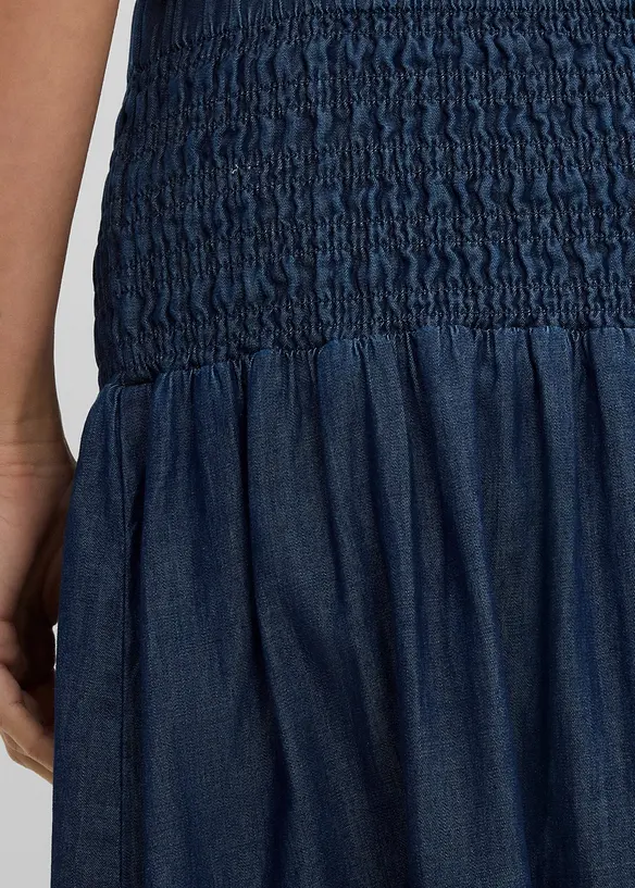 Jupe midi en jean, taille &eacute;lastiqu&eacute;e, bonprix
