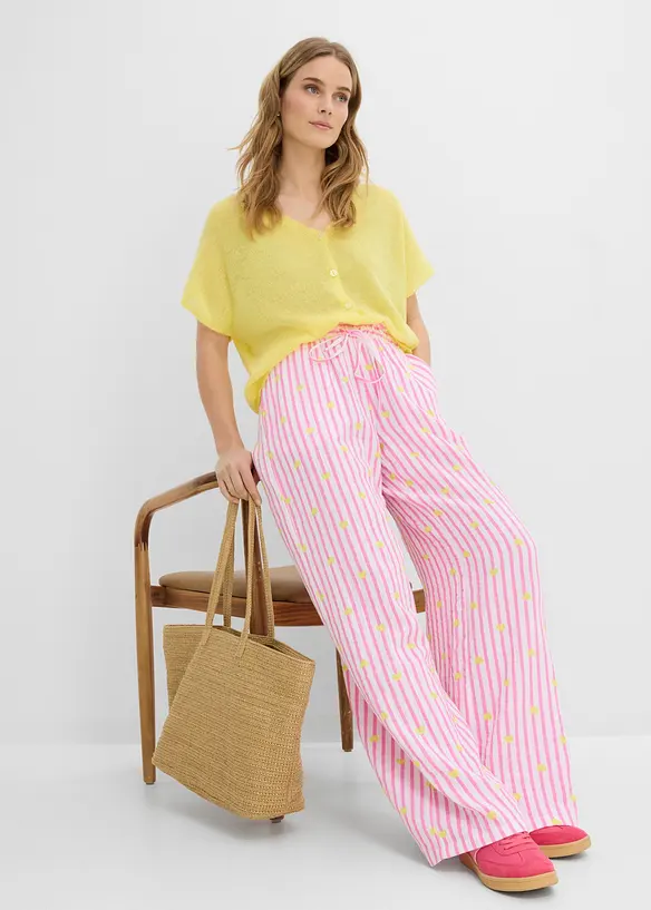 Pantalon taille &eacute;lastiqu&eacute;e en gaze de coton, bonprix