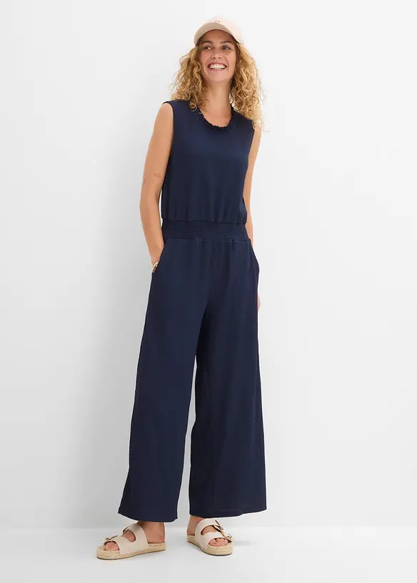 Jersey-Jumpsuit aus strukturiertem Cr&ecirc;pe, bonprix