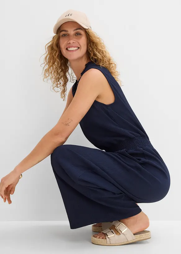 Jersey-Jumpsuit aus strukturiertem Cr&ecirc;pe, bonprix