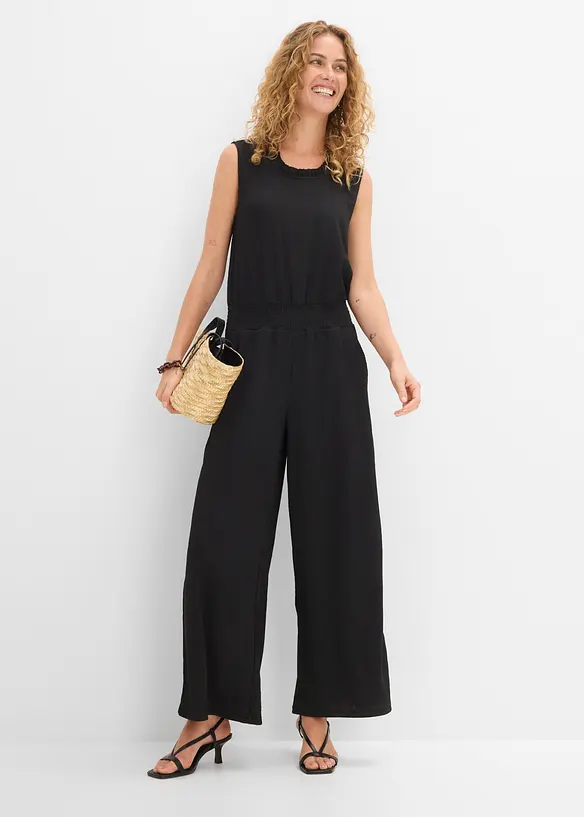 Jersey-Jumpsuit aus strukturiertem Cr&ecirc;pe, bonprix