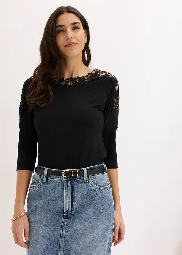T-shirt &agrave; empi&egrave;cement au crochet, bonprix