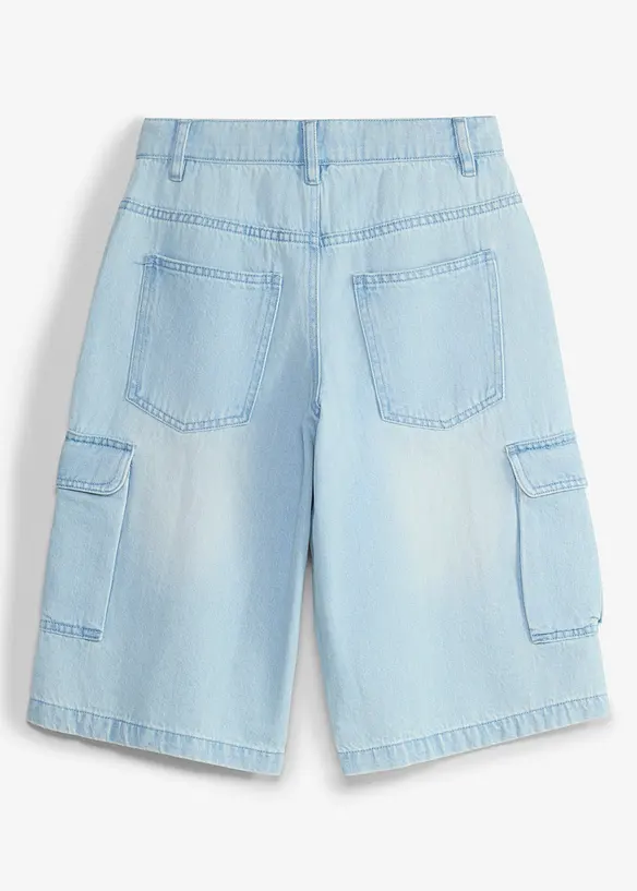 Long-Jeansbermuda mit verstellbarem Bund in Baggy Fit, bonprix