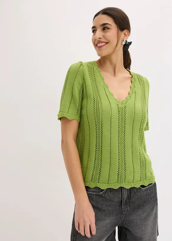 T-shirt en maille &agrave; d&eacute;collet&eacute; plongeant, bonprix