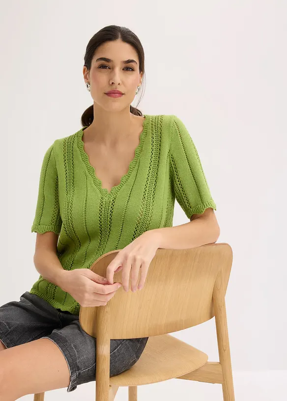 T-shirt en maille &agrave; d&eacute;collet&eacute; plongeant, bonprix