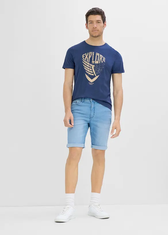 Lot de 2 bermudas regular en jean extensible, entrejambe renforc&eacute;, bonprix